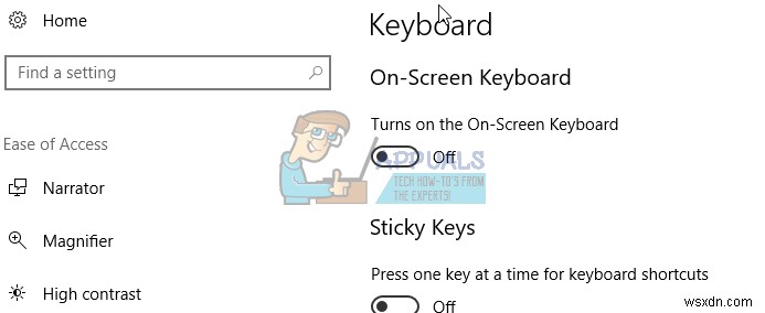 Khắc phục:Tắt bàn phím trên màn hình Windows 10 