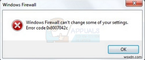 Khắc phục:Lỗi tường lửa của Windows 0x8007042c 