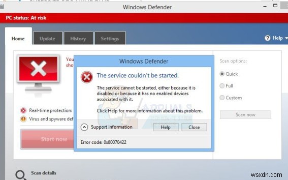 Khắc phục:Lỗi Bộ bảo vệ Windows Không thể khởi động dịch vụ Mã lỗi:0x80070422 