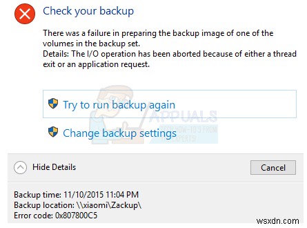 Cách khắc phục lỗi sao lưu 0x807800C5 trên Windows 10 