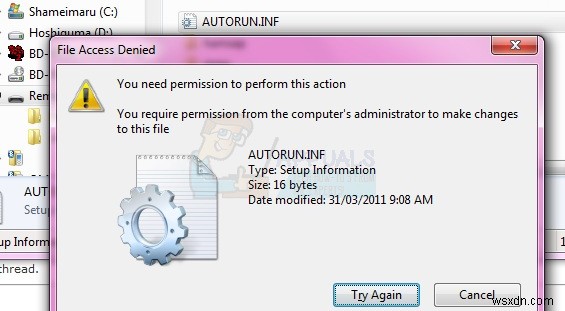 Khắc phục:Các vấn đề về quyền truy cập bị từ chối hoặc quyền với Autorun.inf 