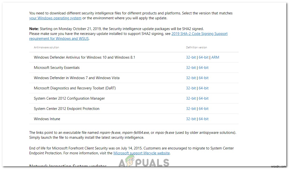 Khắc phục:Cập nhật Định nghĩa cho Bộ bảo vệ Windows Không thành công với Lỗi 0x80070643 
