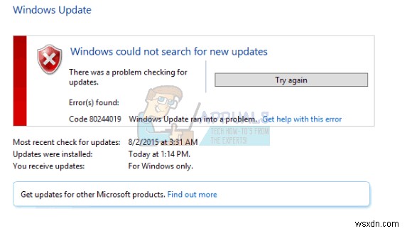 Khắc phục:Lỗi cập nhật Windows 80244019 