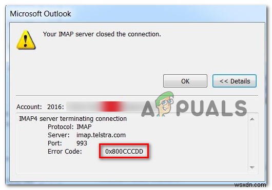 Giải quyết lỗi Outlook 0x800CCCDD  Máy chủ IMAP của bạn đã đóng kết nối  