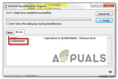 Cách sửa lỗi Outlook không xác định 0x80040600 trên Windows 