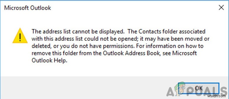 Danh sách địa chỉ không thể được hiển thị trong Outlook (Khắc phục) 
