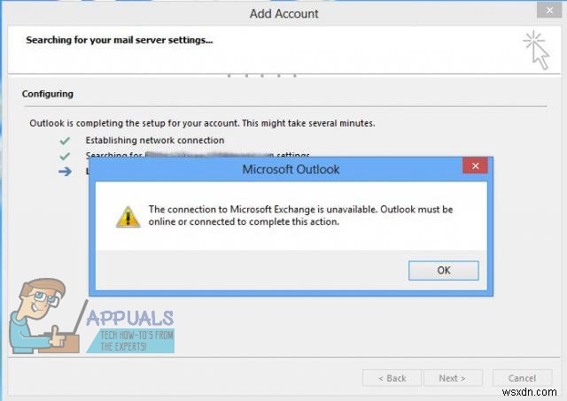 Khắc phục:Kết nối với Microsoft Exchange không khả dụng trên Outlook 