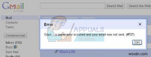 Khắc phục:Rất tiếc… đã xảy ra lỗi máy chủ và email của bạn không được gửi (# 707) 