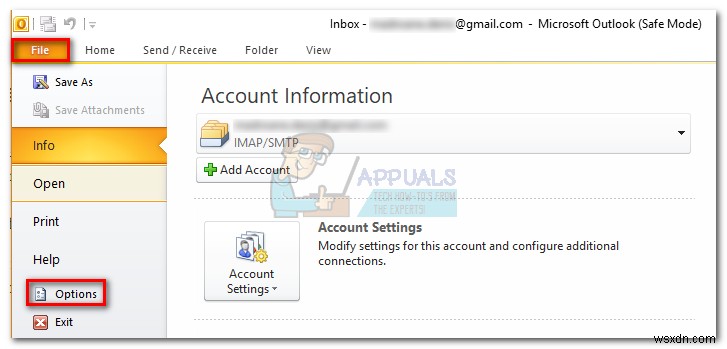 Khắc phục:Outlook bị kẹt khi tải hồ sơ ‘2010, 2013 và 2016’ 