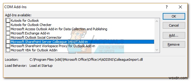 Khắc phục:Outlook bị kẹt khi tải hồ sơ ‘2010, 2013 và 2016’ 