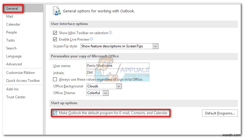 Cách đặt Outlook làm Ứng dụng khách Thư mặc định 