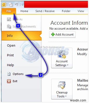 Khắc phục:Tìm kiếm không hoạt động trong Outlook 2010 