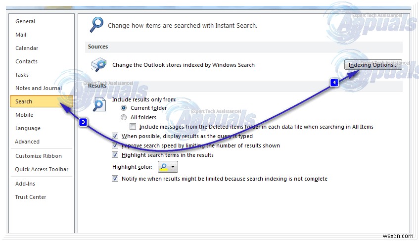 Khắc phục:Tìm kiếm không hoạt động trong Outlook 2010 
