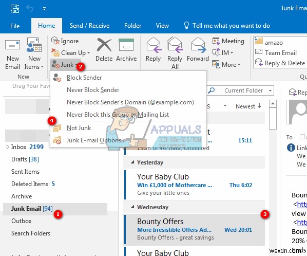 Cách ngăn Outlook 2016 chuyển email sang thư mục rác hoặc thư rác 