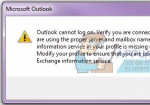 Khắc phục:Outlook không thể đăng nhập. Xác minh rằng bạn được kết nối với mạng và đang sử dụng máy chủ và tên hộp thư thích hợp 