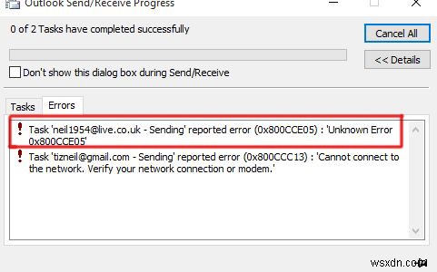 Khắc phục:Lỗi không xác định Outlook 0x800cce05 
