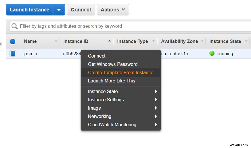 Cách tạo mẫu từ Amazon EC2 Instance 