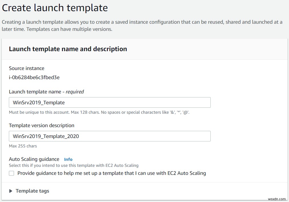 Cách tạo mẫu từ Amazon EC2 Instance 