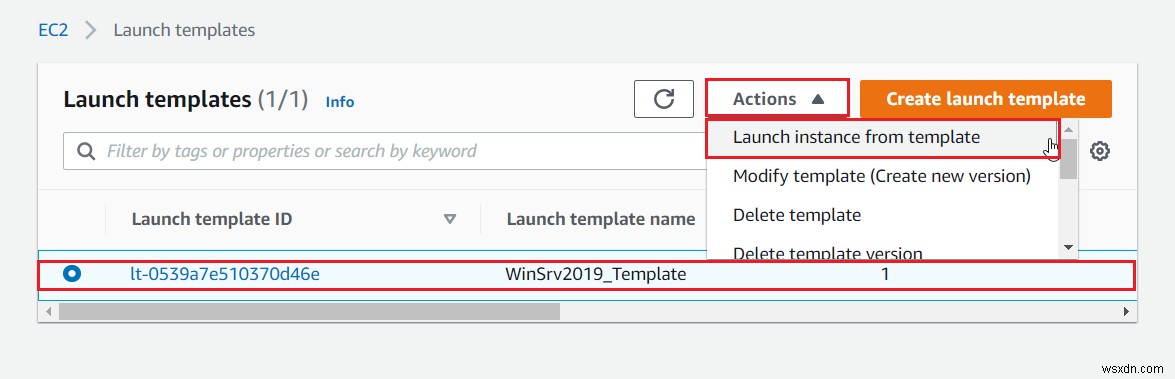 Cách tạo mẫu từ Amazon EC2 Instance 