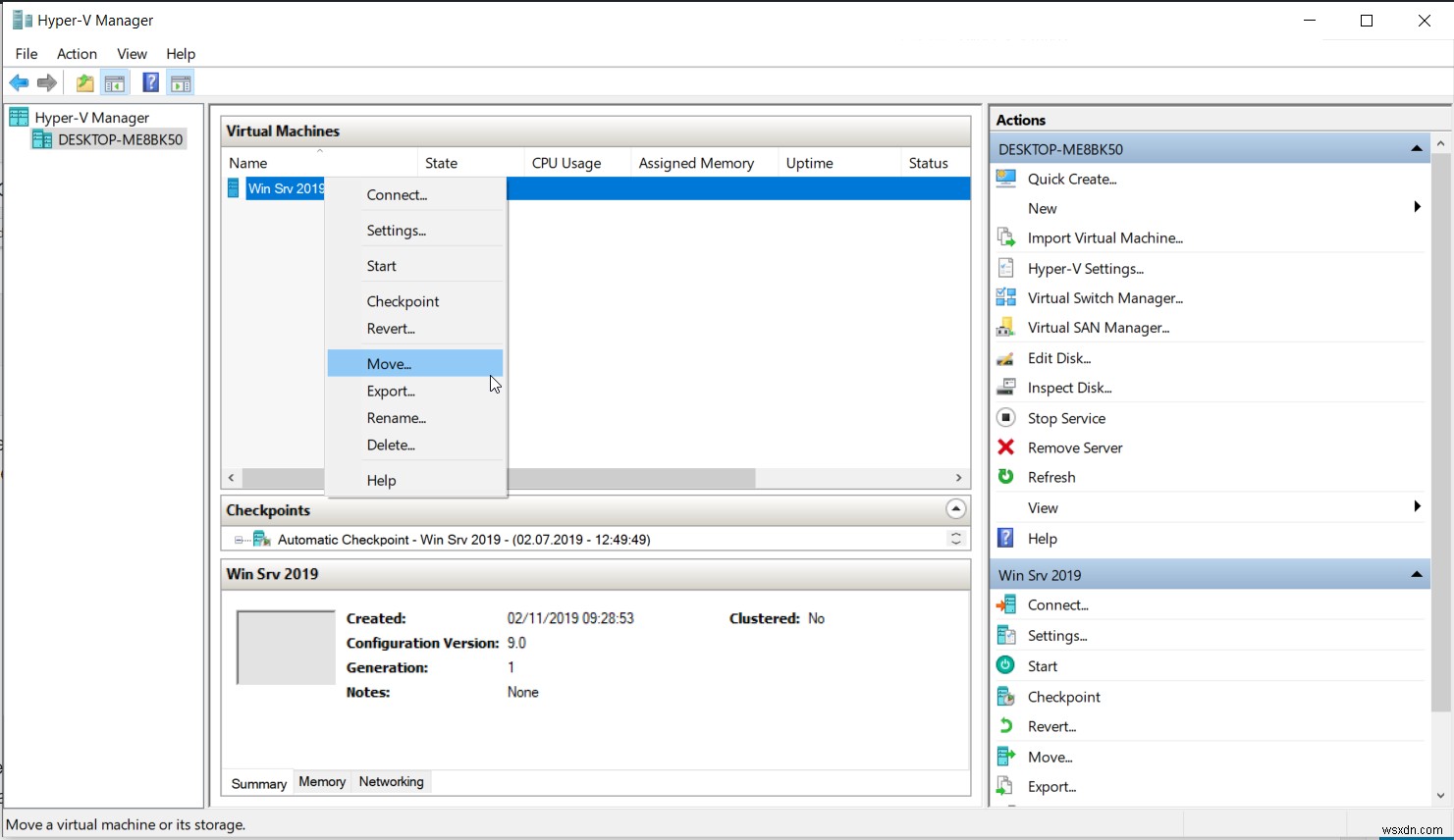 Di chuyển máy ảo từ vị trí này sang vị trí khác bằng Hyper-V 2019 