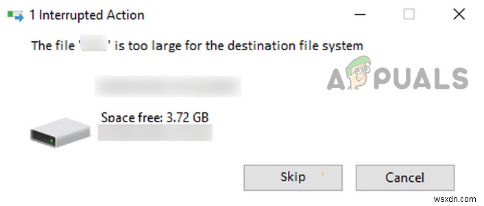Khắc phục:Lỗi “Tệp quá lớn đối với hệ thống tệp đích” trên Windows 