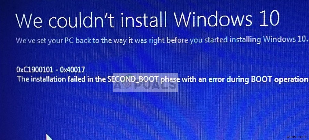 Khắc phục:Lỗi thiết lập Windows 0xC1900101 - 0x40017 