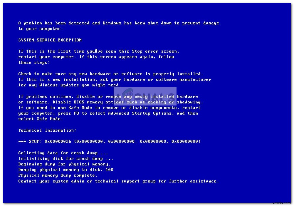 Khắc phục:BSOD với mã lỗi dừng 0x0000003b 