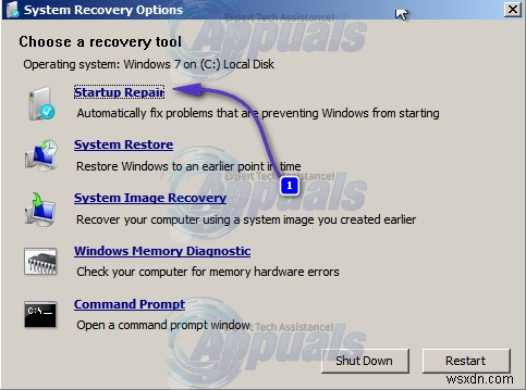 Cách thực hiện:Startup Repair trong Windows 7 
