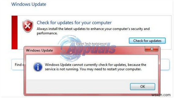 Khắc phục:Windows 7 hiện không thể kiểm tra các bản cập nhật 