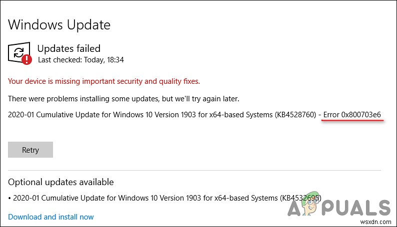 Khắc phục:Mã lỗi Windows Update 0x800703E6 