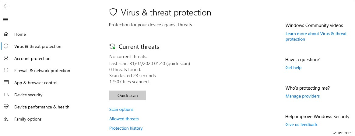 Làm thế nào để ẩn Khu vực bảo vệ chống lại mối đe dọa và vi rút trong Windows 10? 