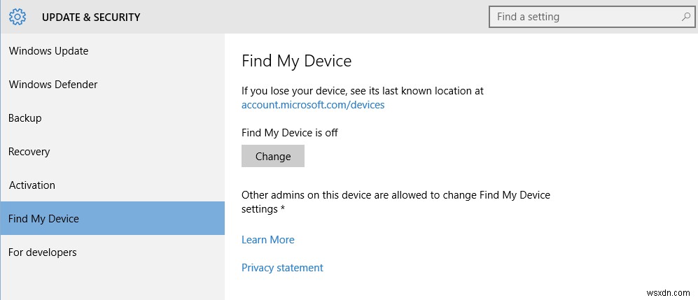 Làm cách nào để Bật hoặc Tắt  Tìm thiết bị của tôi  trong Windows 10? 