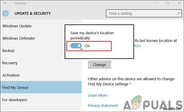 Làm cách nào để Bật hoặc Tắt  Tìm thiết bị của tôi  trong Windows 10? 