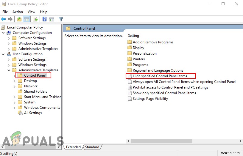 Làm cách nào để ẩn / hiện các mục trong bảng điều khiển cụ thể trong Windows 10? 