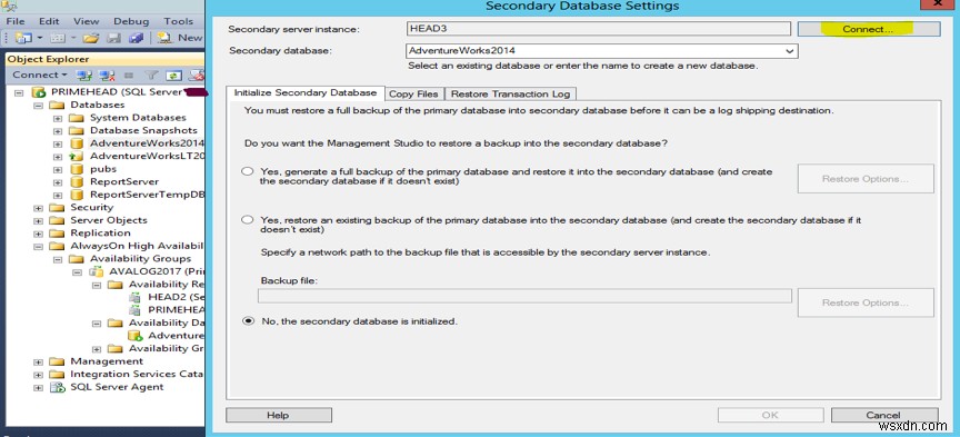 Vận chuyển nhật ký Microsoft SQL Server trên cơ sở dữ liệu AlwaysOn hiện có 