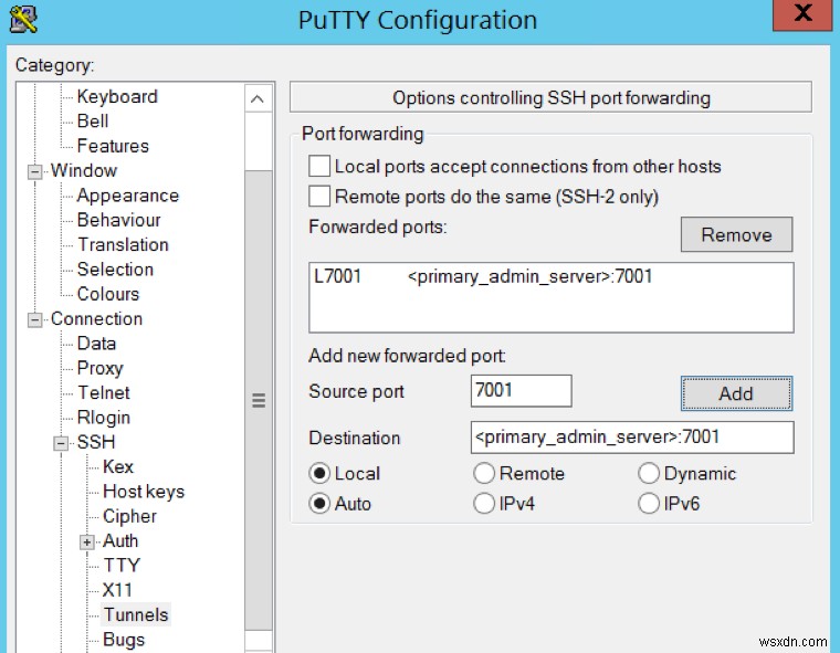 Thiết lập đường hầm SSH để truy cập Bảng điều khiển quản trị Oracle WLS 