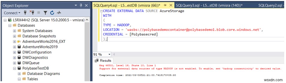 Sự cố thiết lập SQL PolyBase 