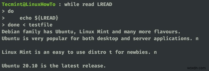 Các cách khác nhau để đọc tệp trong Bash Script bằng While Loop 