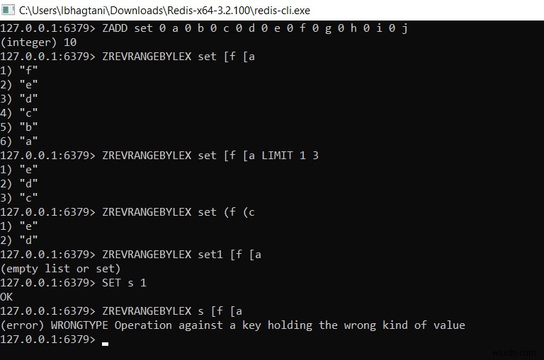 Redis ZREVRANGEBYLEX - Cách lấy các phần tử của tập hợp được sắp xếp theo phạm vi giá trị mô tả 