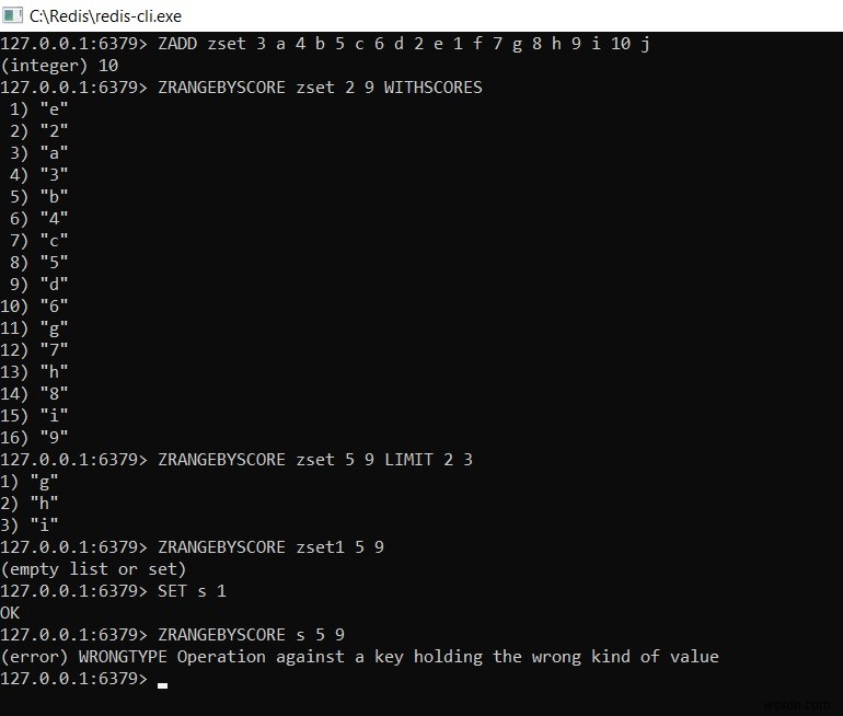 Redis ZRANGEBYSCORE - Cách lấy các phần tử của tập hợp được sắp xếp theo phạm vi điểm và theo thứ tự asc 