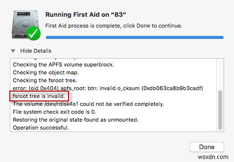 Khắc phục cây fsroot APFS không hợp lệ khi kiểm tra cây fsroot trong macOS