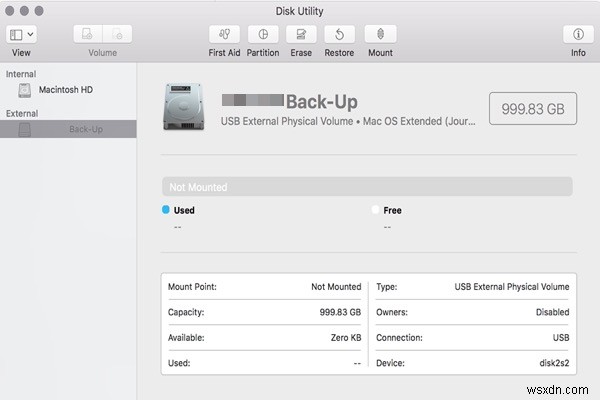 Cách sửa ổ cứng ngoài bị xám trong Disk Utility?