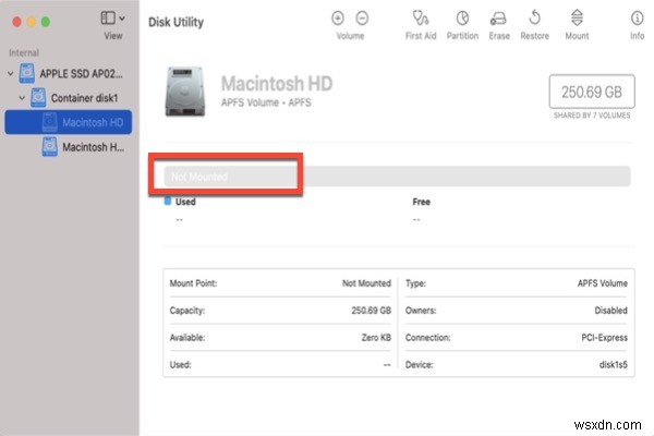 Cách khắc phục Macintosh HD bị xám trong Disk Utility?