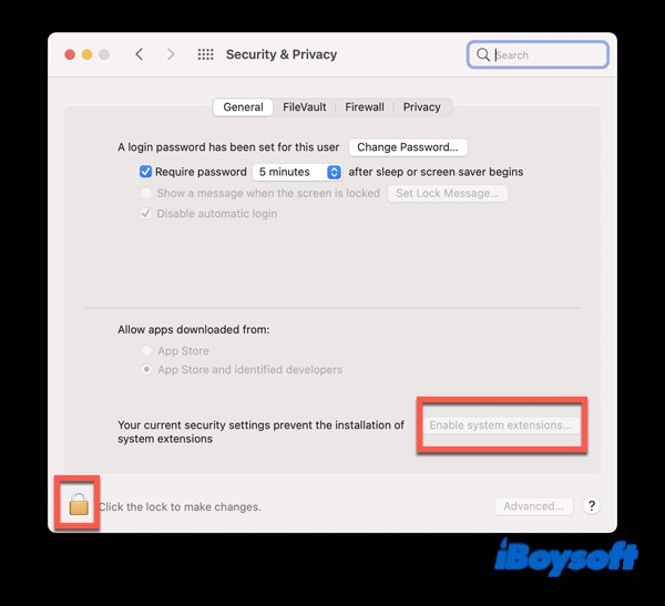 Cho phép phần mở rộng hệ thống của iBoysoft Data Recovery dành cho Mac tải trên máy Mac bằng Apple Silicon