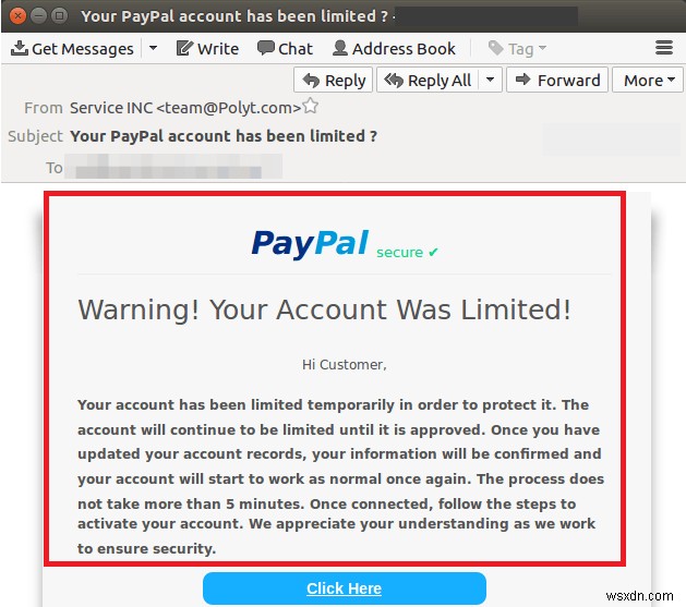 Tài khoản PayPal của bạn đã bị giới hạn:Tránh email lừa đảo 