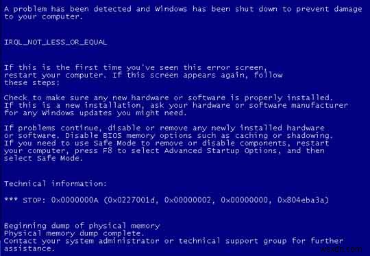 Cách sửa lỗi  Stop 0x0000000A  của Windows XP