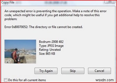 Cách chữa lỗi 0x80070052 trong Windows Vista