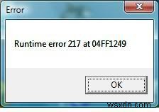 Cách sửa lỗi thời gian chạy 217
