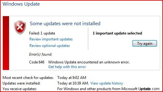 Cách sửa lỗi cập nhật Windows Vista 646