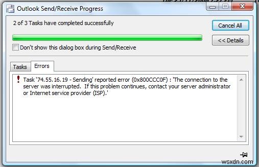 Sửa lỗi 0x800ccc0f - Lỗi Outlook